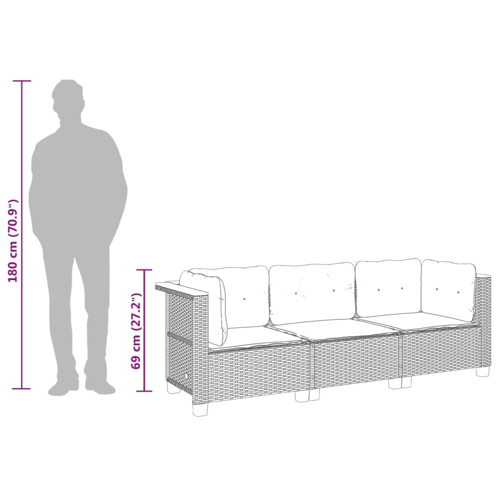 vidaXL Sofa ogrodowa z poduszkami, 3-osobowa, beż, polirattan