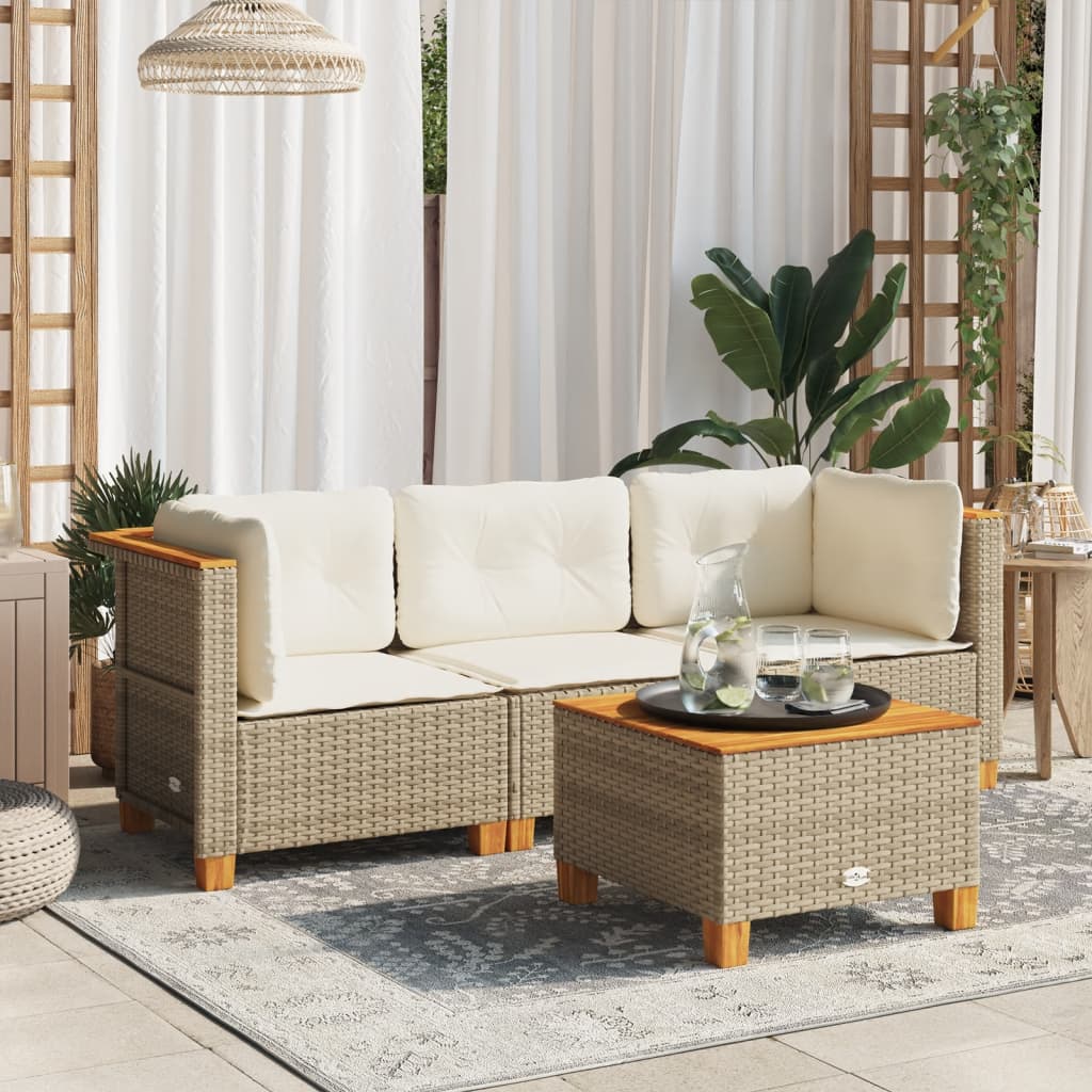 vidaXL Sofa ogrodowa z poduszkami, 3-osobowa, beż, polirattan