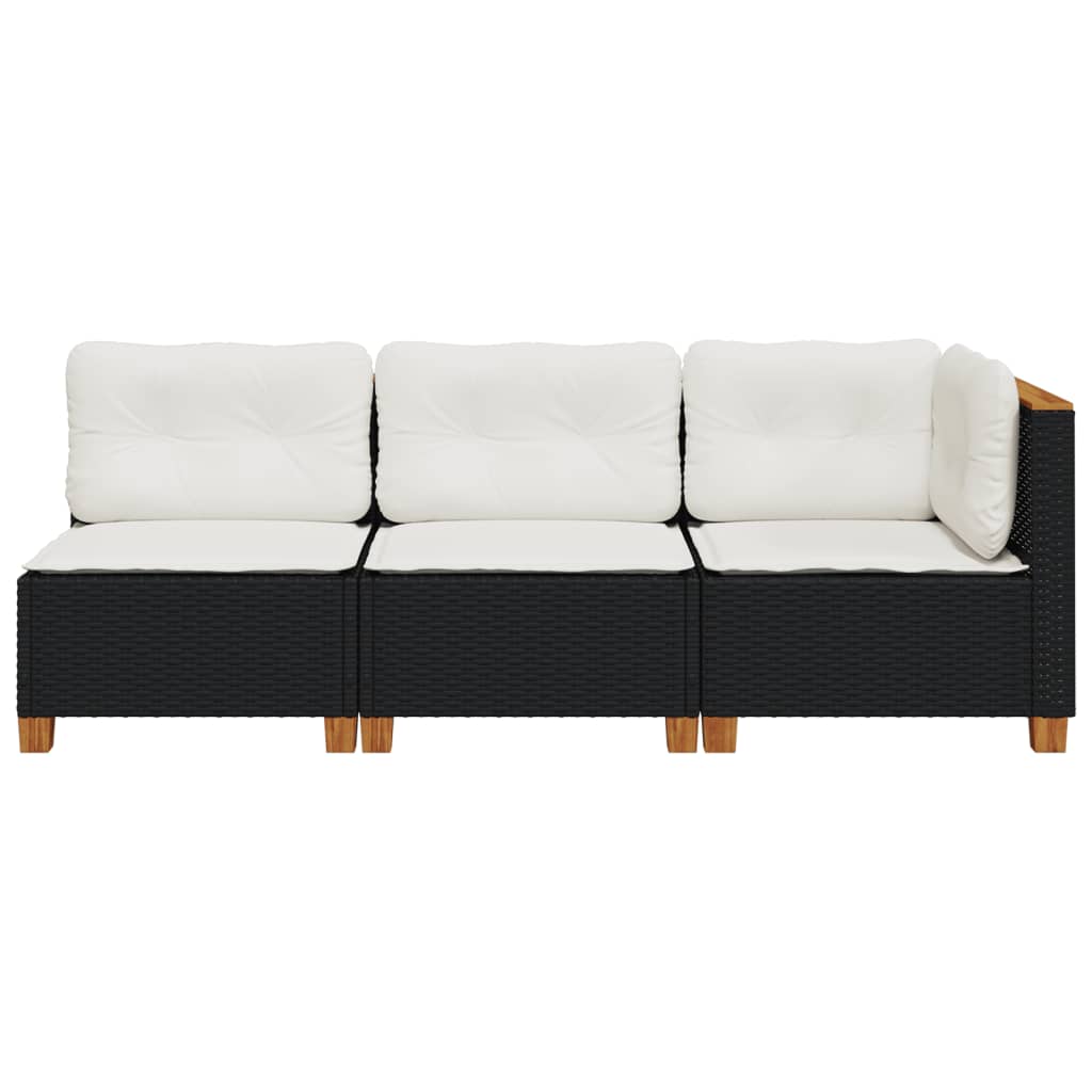 vidaXL Sofa ogrodowa z poduszkami, 3-osobowa, czarna, polirattan