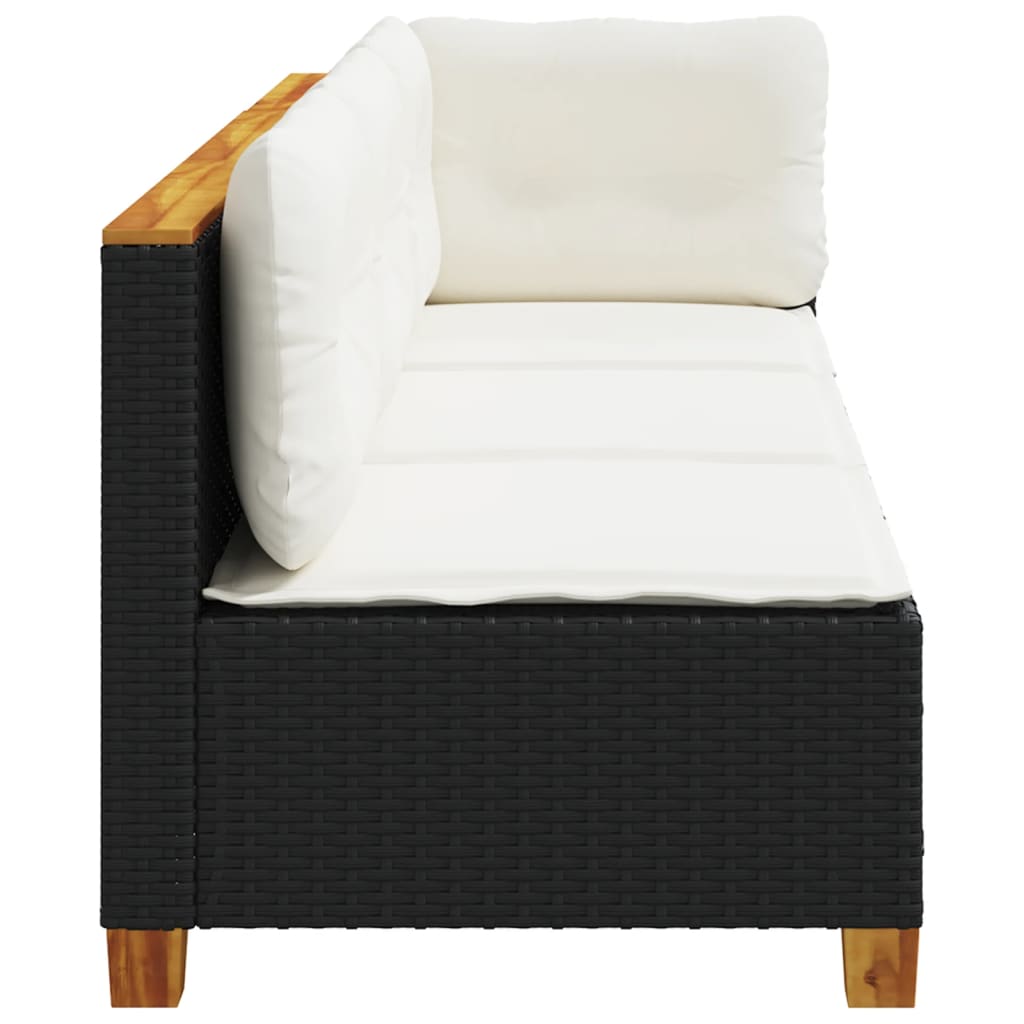 vidaXL Sofa ogrodowa z poduszkami, 3-osobowa, czarna, polirattan