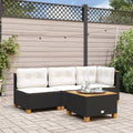 vidaXL Sofa ogrodowa z poduszkami, 3-osobowa, czarna, polirattan