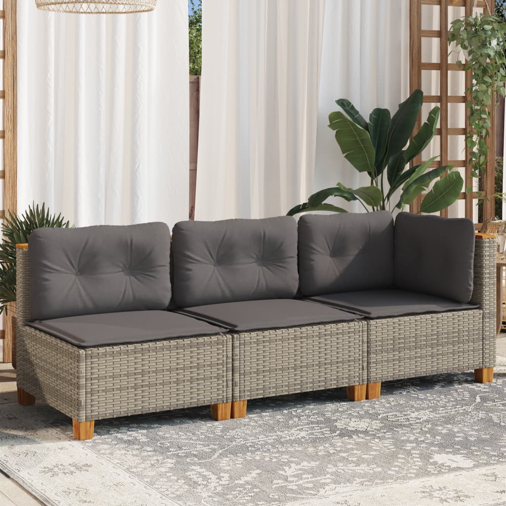 vidaXL 3-osobowa sofa ogrodowa z poduszkami, szara, polirattan