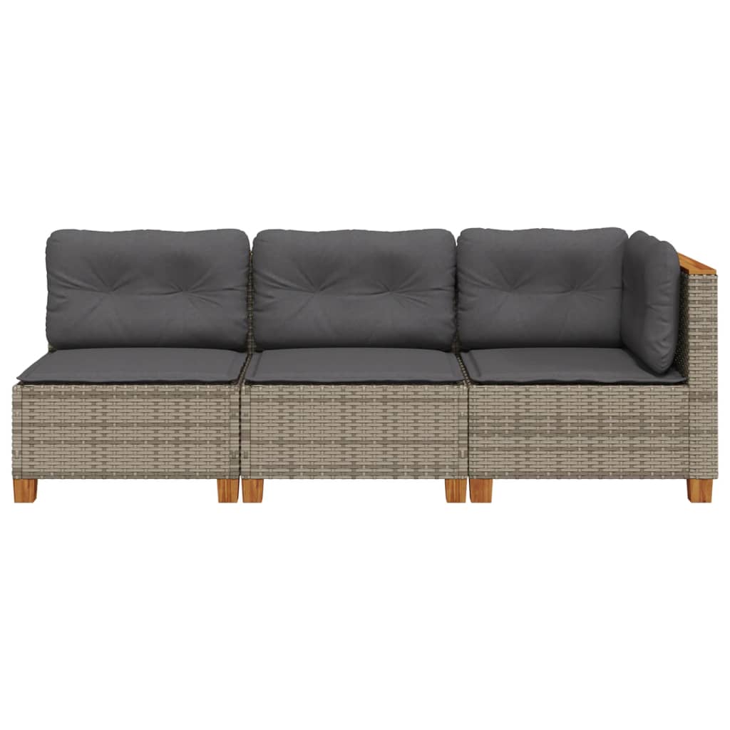 vidaXL 3-osobowa sofa ogrodowa z poduszkami, szara, polirattan
