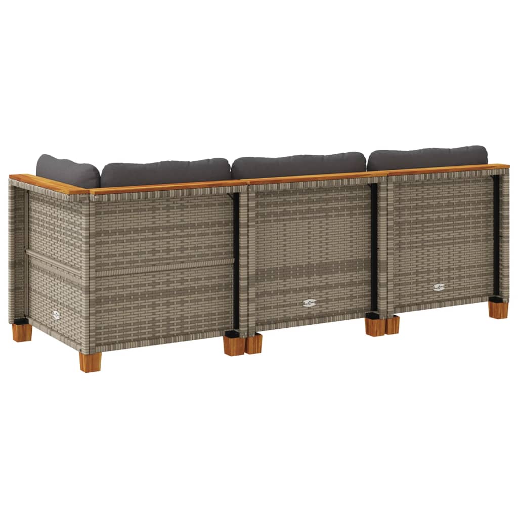 vidaXL 3-osobowa sofa ogrodowa z poduszkami, szara, polirattan