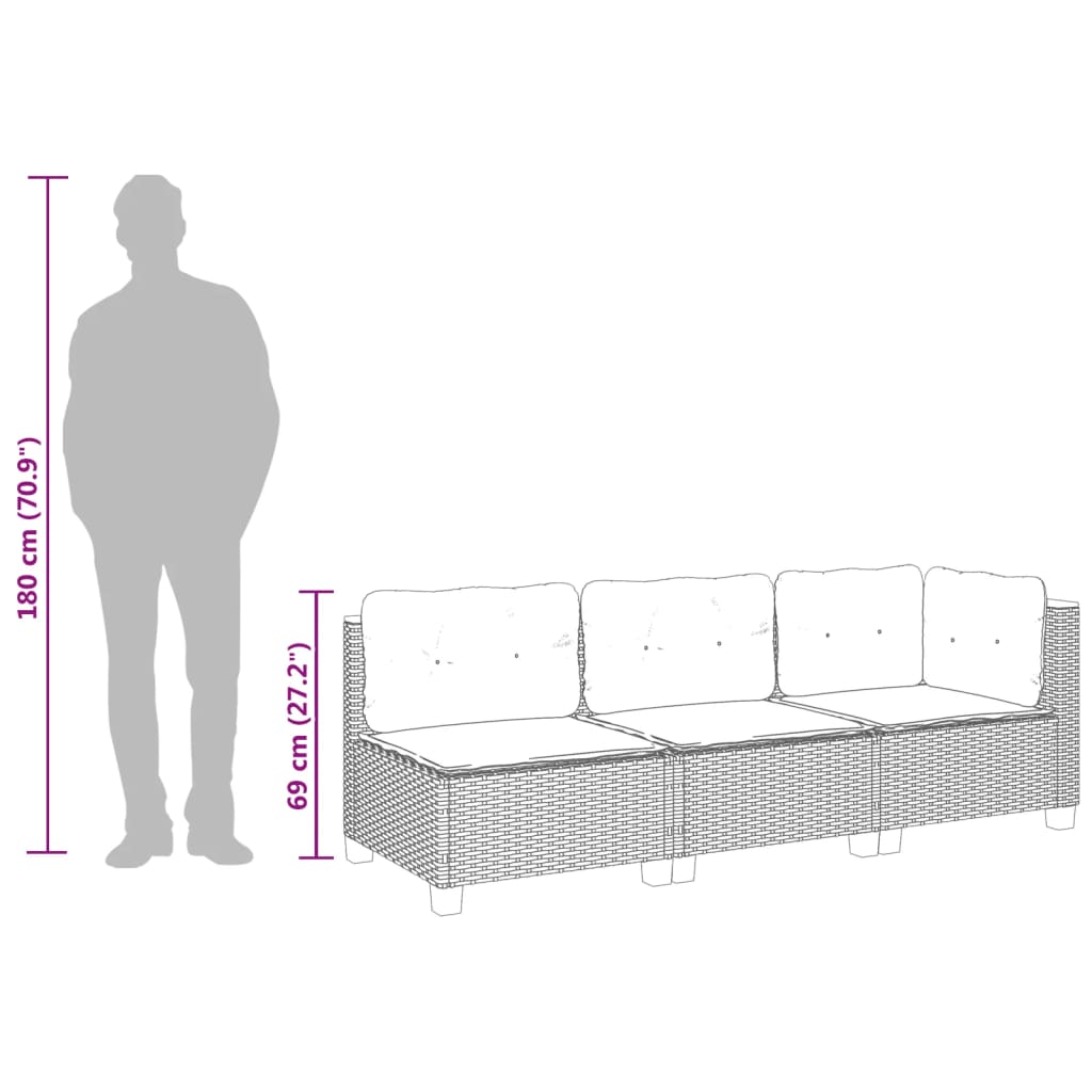 vidaXL 3-osobowa sofa ogrodowa z poduszkami, szara, polirattan