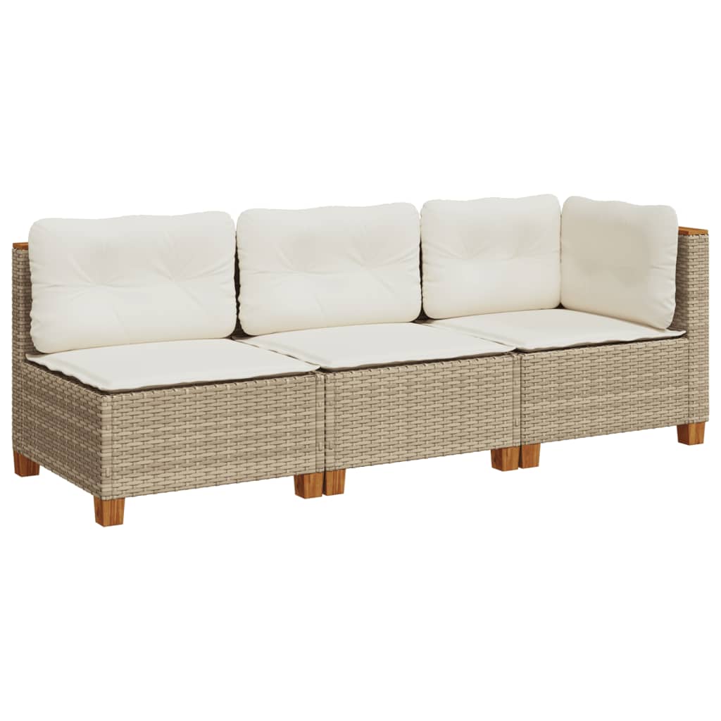 vidaXL Sofa ogrodowa z poduszkami, 3-osobowa, beż, polirattan