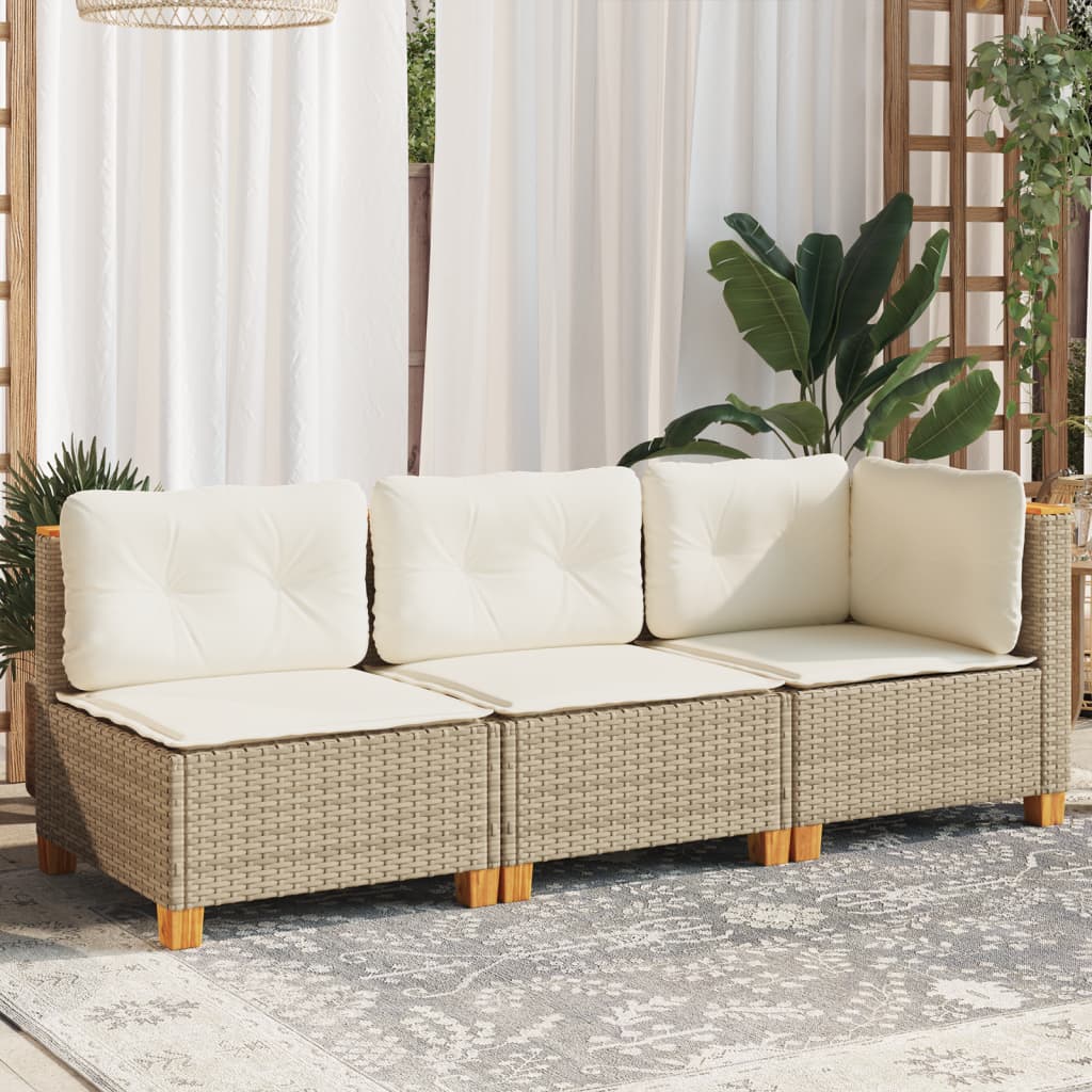 vidaXL Sofa ogrodowa z poduszkami, 3-osobowa, beż, polirattan