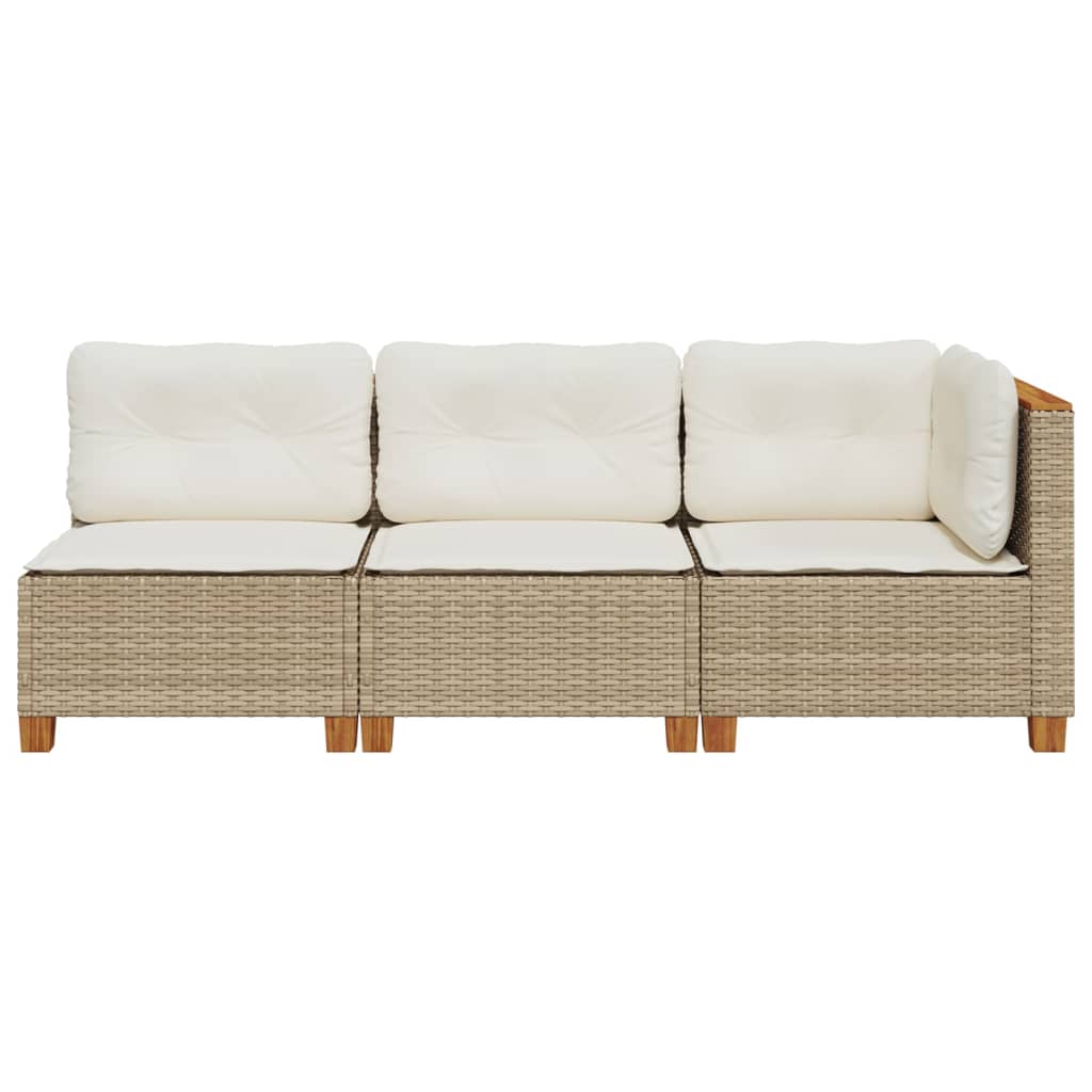 vidaXL Sofa ogrodowa z poduszkami, 3-osobowa, beż, polirattan
