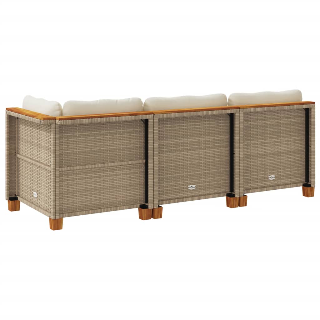 vidaXL Sofa ogrodowa z poduszkami, 3-osobowa, beż, polirattan