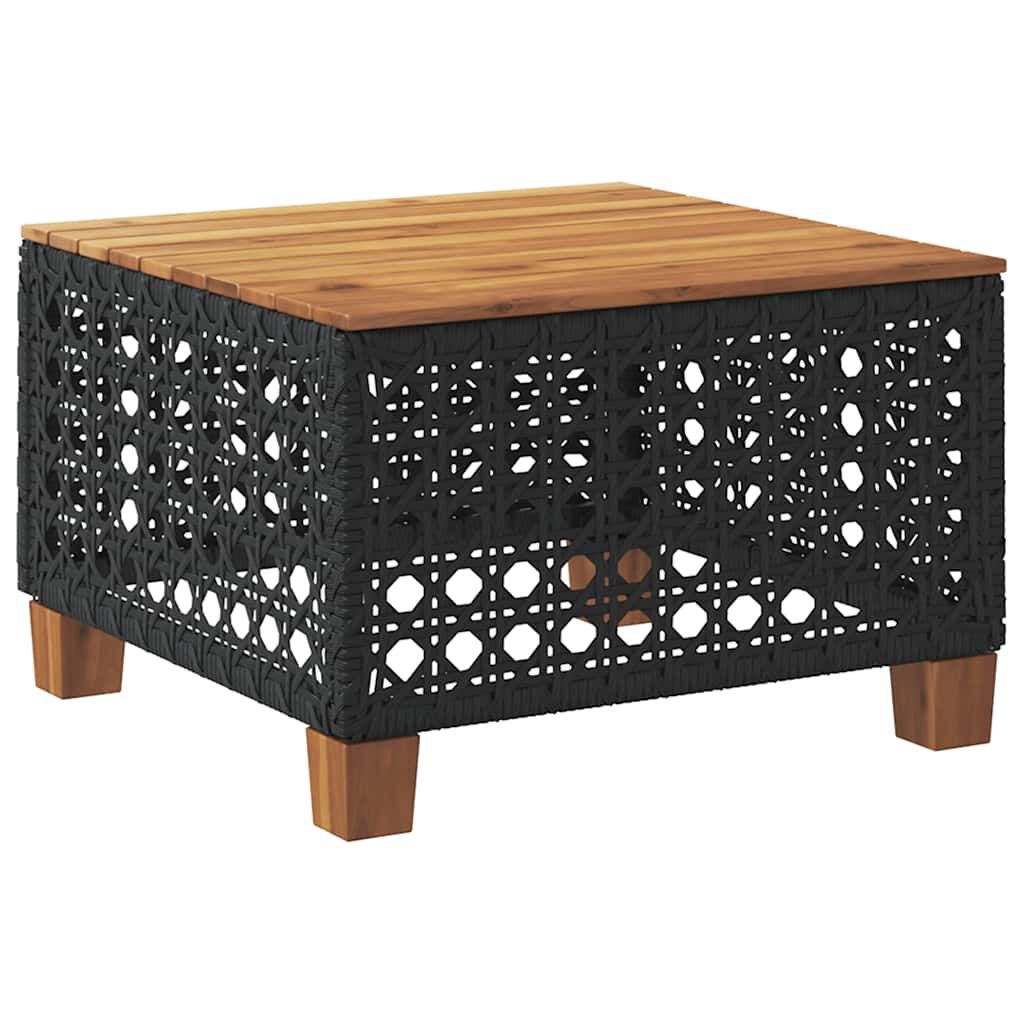 vidaXL Stolik ogrodowy, czarny, 55x55x36 cm, polirattan i akacja