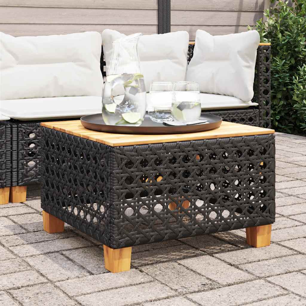 vidaXL Stolik ogrodowy, czarny, 55x55x36 cm, polirattan i akacja