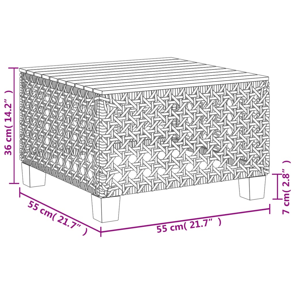 vidaXL Stolik ogrodowy, szary, 55x55x36 cm rattan PE i drewno akacjowe