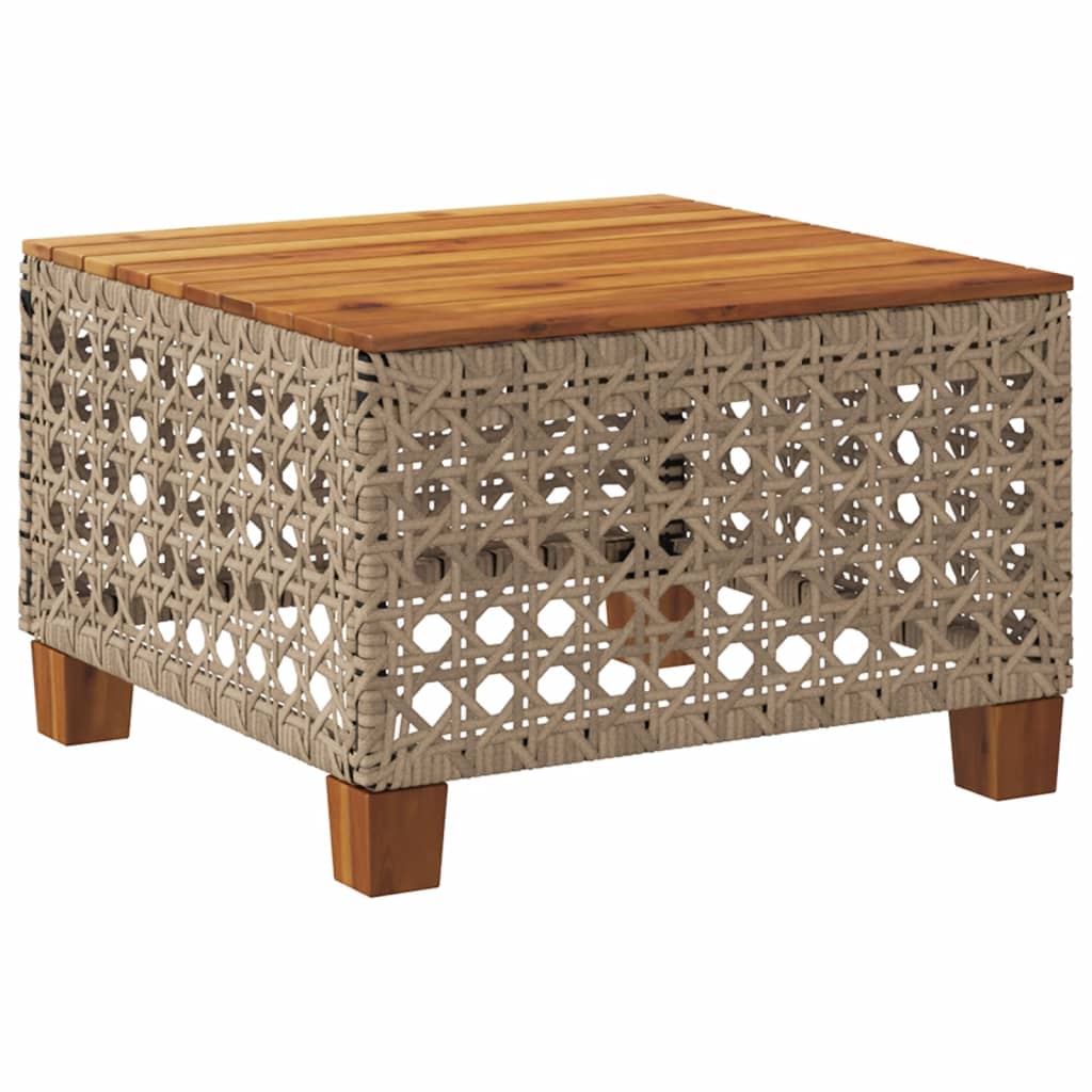 vidaXL Stolik ogrodowy, beż, 55x55x36 cm, rattan PE i drewno akacjowe