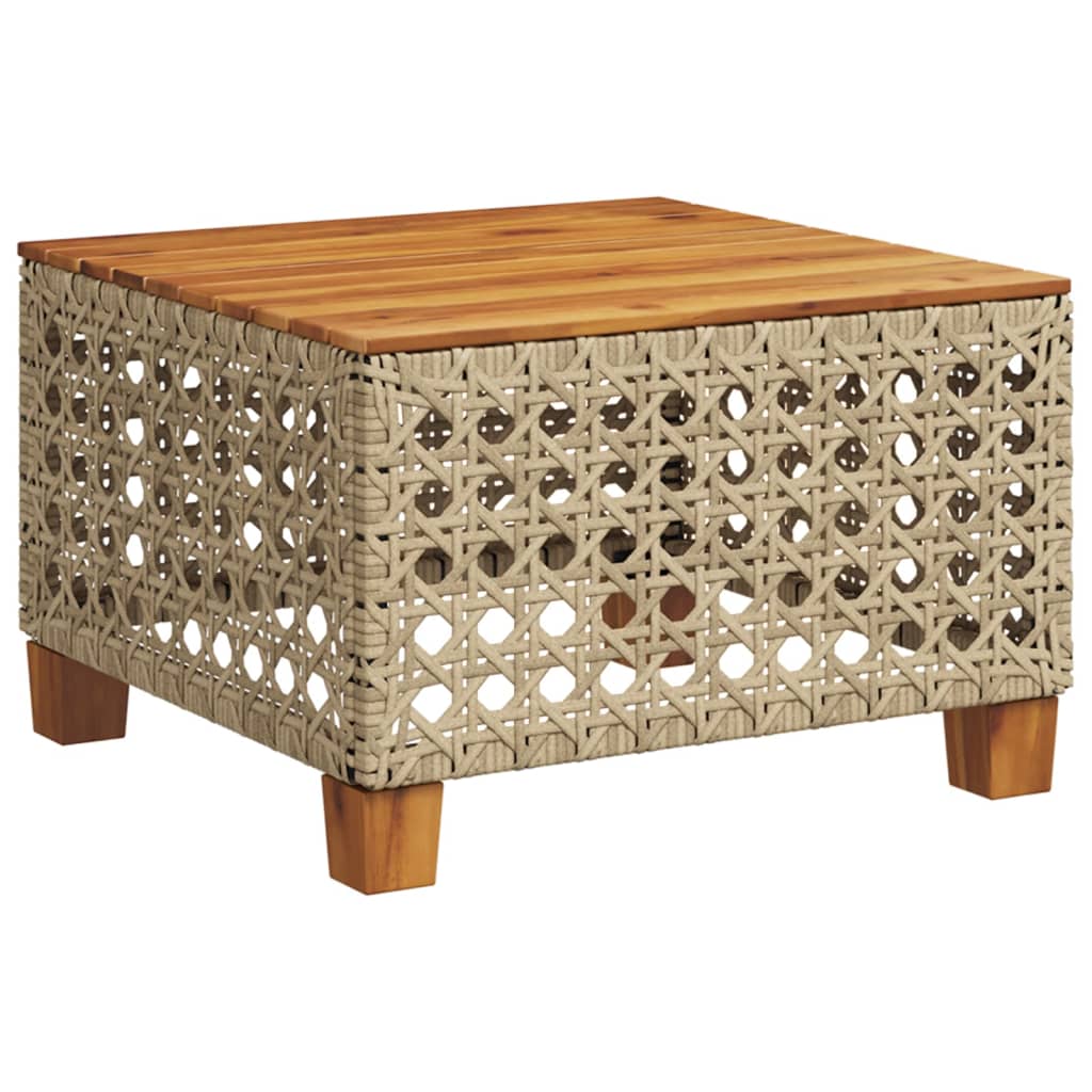 vidaXL Stolik ogrodowy, beż, 55x55x36 cm, rattan PE i drewno akacjowe