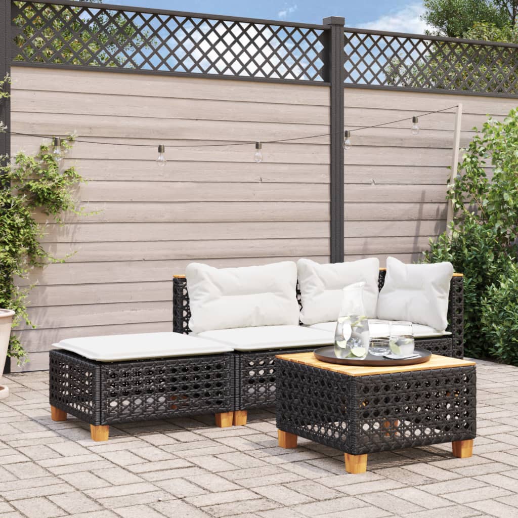 vidaXL Stołek ogrodowy z poduszką, czarny, 63,5x56x32 cm, rattan PE