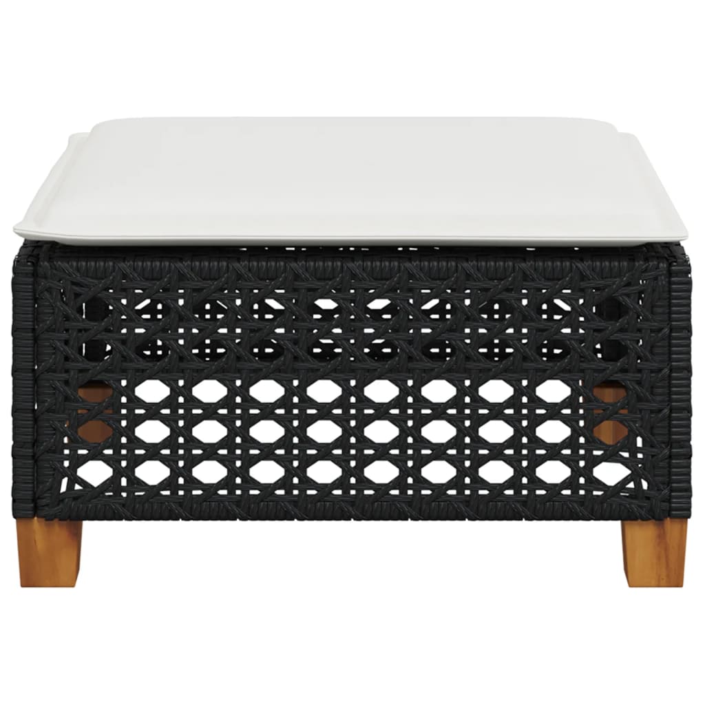 vidaXL Stołek ogrodowy z poduszką, czarny, 63,5x56x32 cm, rattan PE