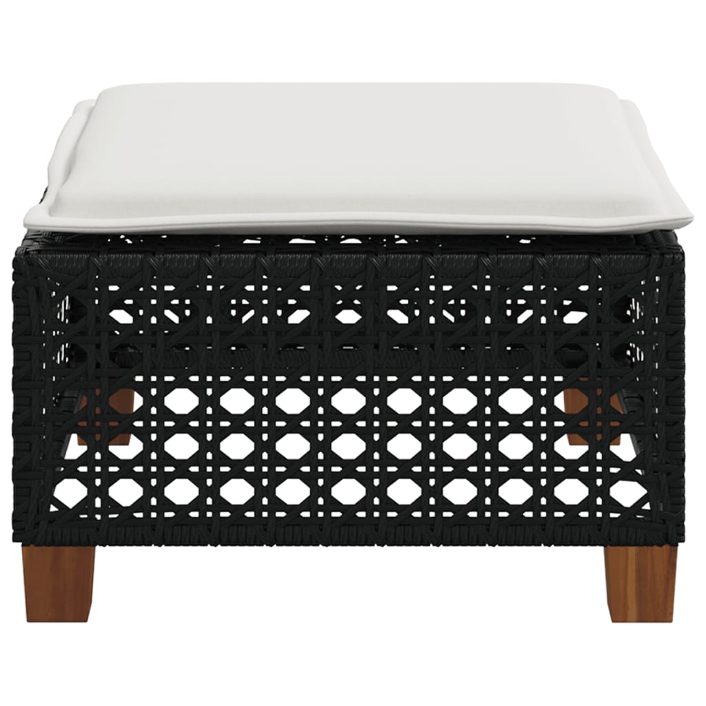vidaXL Stołek ogrodowy z poduszką, czarny, 63,5x56x32 cm, rattan PE