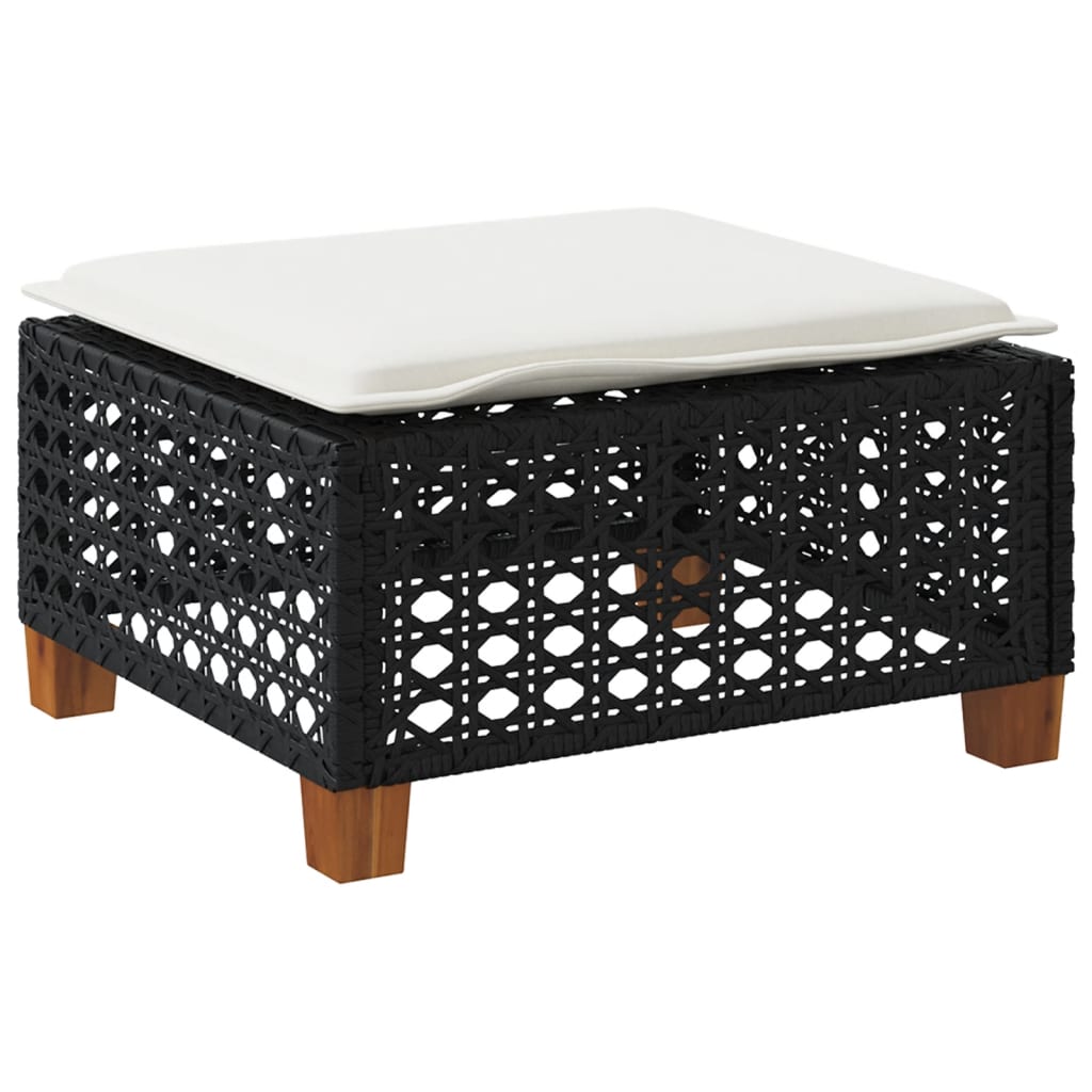 vidaXL Stołek ogrodowy z poduszką, czarny, 63,5x56x32 cm, rattan PE