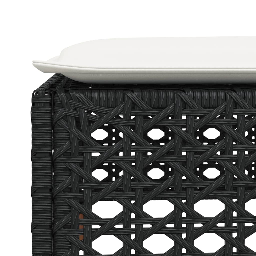 vidaXL Stołek ogrodowy z poduszką, czarny, 63,5x56x32 cm, rattan PE