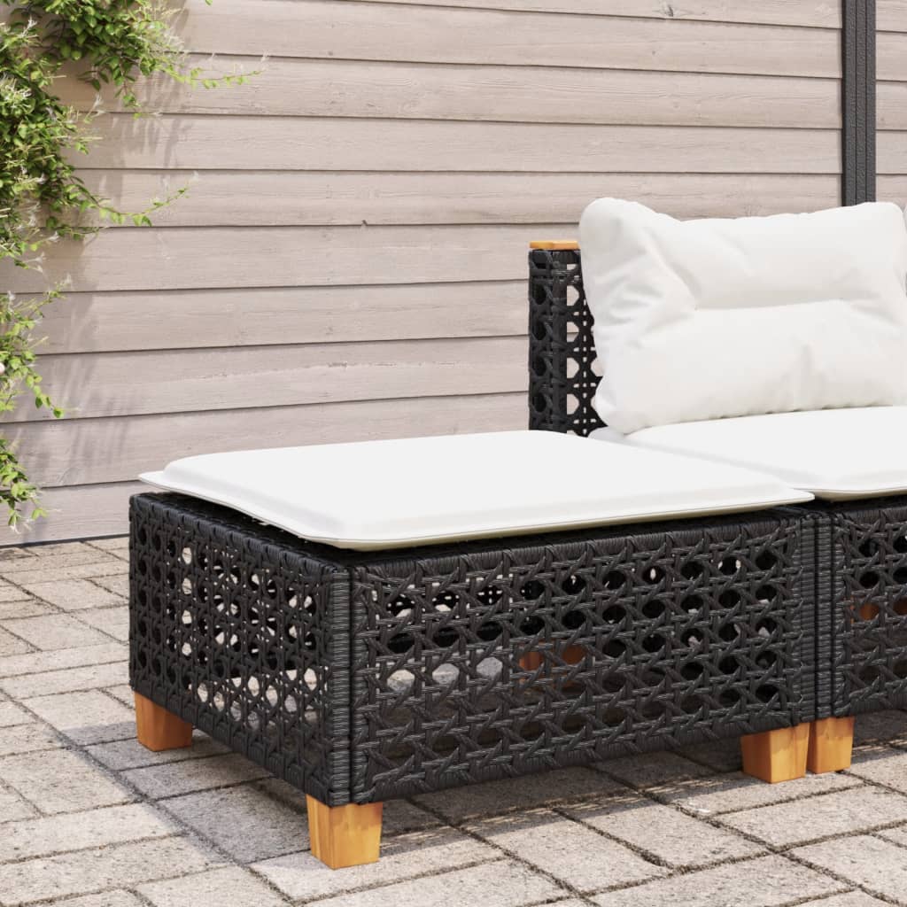 vidaXL Stołek ogrodowy z poduszką, czarny, 63,5x56x32 cm, rattan PE