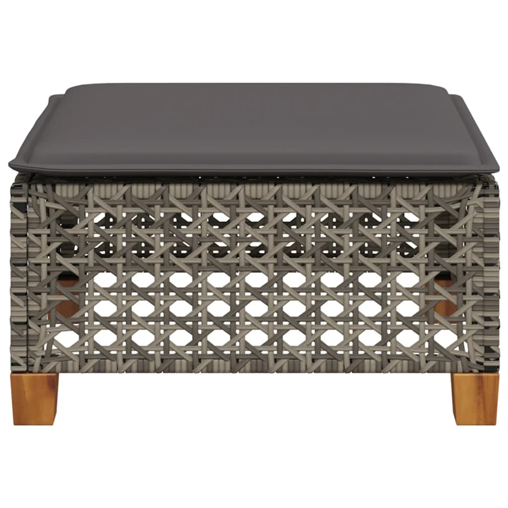 vidaXL Stołek ogrodowy z poduszką, szary, 63,5x56x32 cm, rattan PE