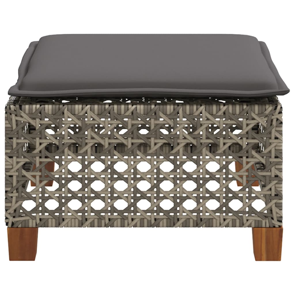 vidaXL Stołek ogrodowy z poduszką, szary, 63,5x56x32 cm, rattan PE