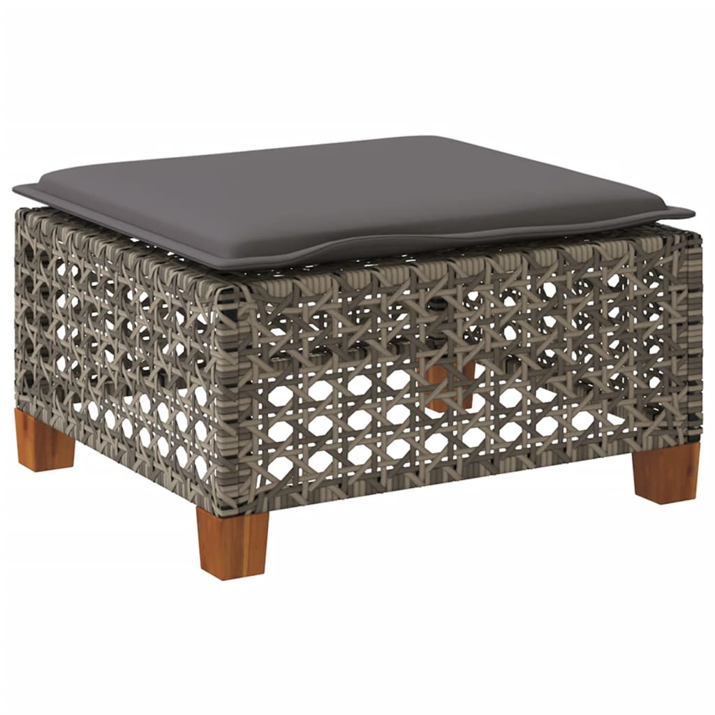 vidaXL Stołek ogrodowy z poduszką, szary, 63,5x56x32 cm, rattan PE