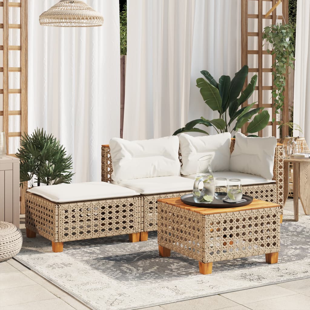 vidaXL Stołek ogrodowy z poduszką, beżowy, 63,5x56x32 cm, rattan PE