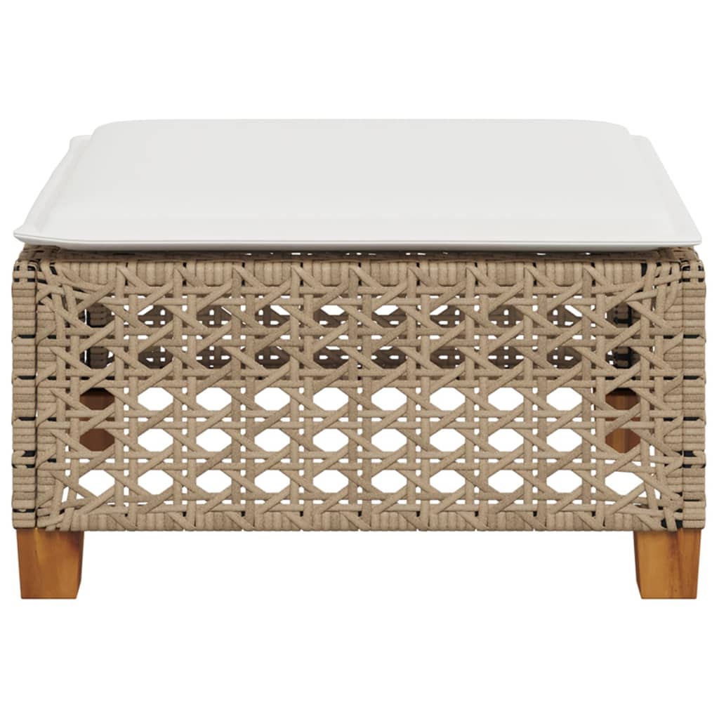 vidaXL Stołek ogrodowy z poduszką, beżowy, 63,5x56x32 cm, rattan PE