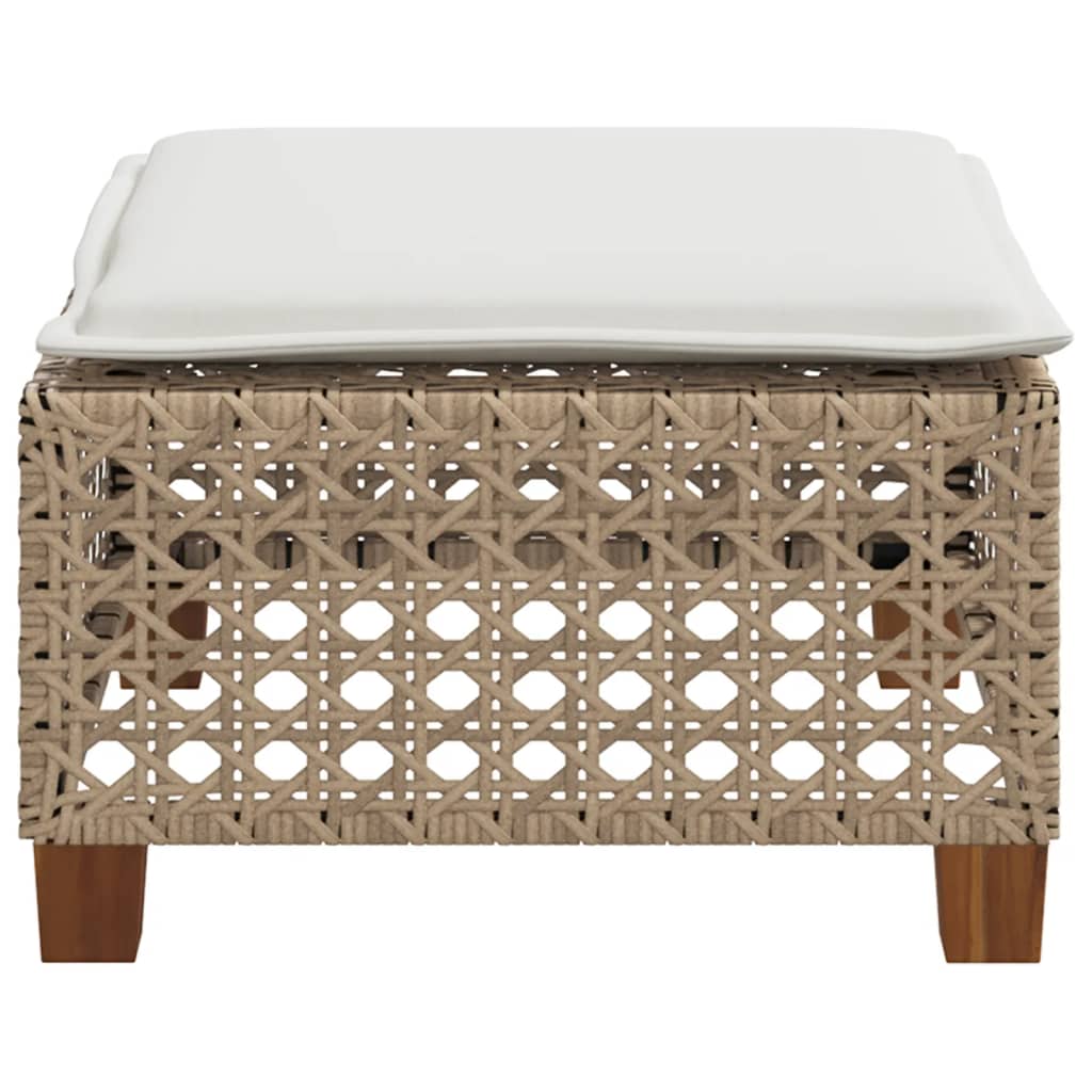 vidaXL Stołek ogrodowy z poduszką, beżowy, 63,5x56x32 cm, rattan PE