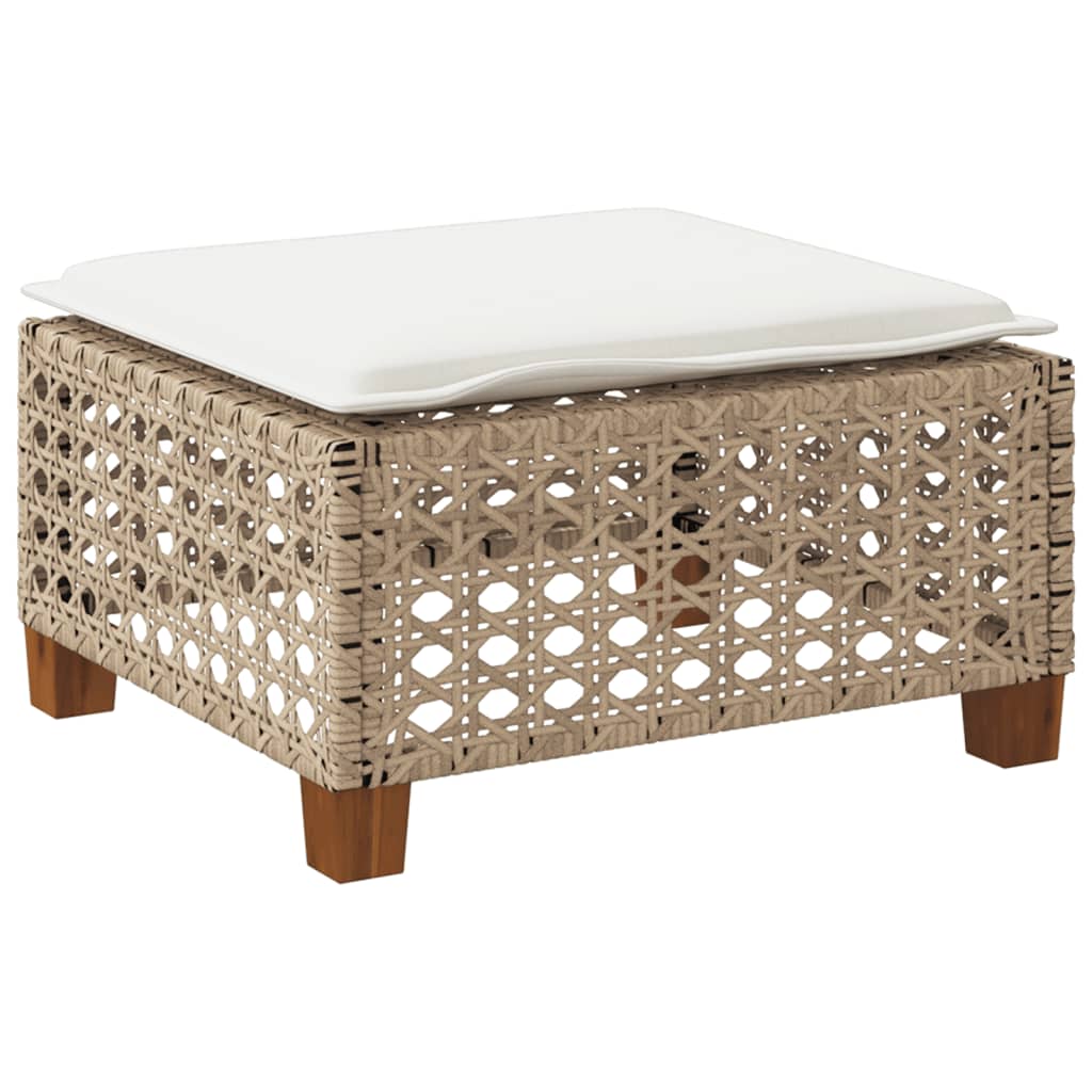 vidaXL Stołek ogrodowy z poduszką, beżowy, 63,5x56x32 cm, rattan PE