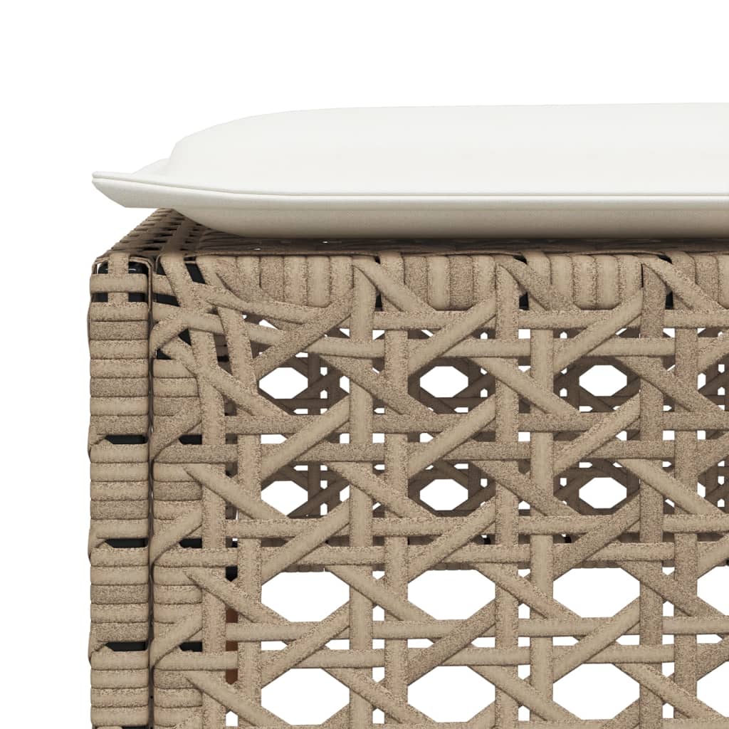 vidaXL Stołek ogrodowy z poduszką, beżowy, 63,5x56x32 cm, rattan PE