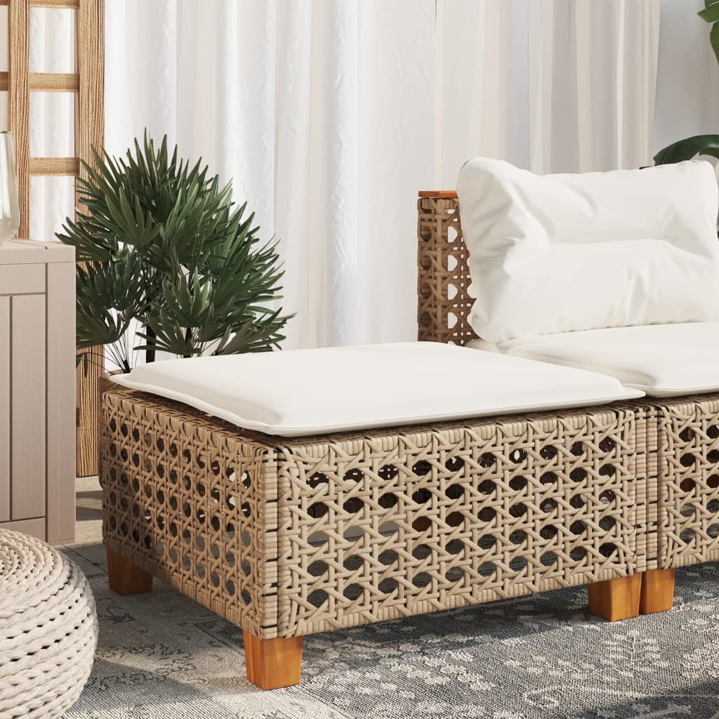 vidaXL Stołek ogrodowy z poduszką, beżowy, 63,5x56x32 cm, rattan PE