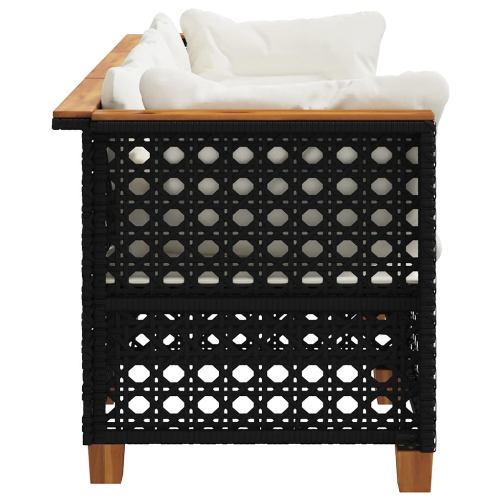 vidaXL Sofa ogrodowa z poduszkami, 3-osobowa, czarna, polirattan