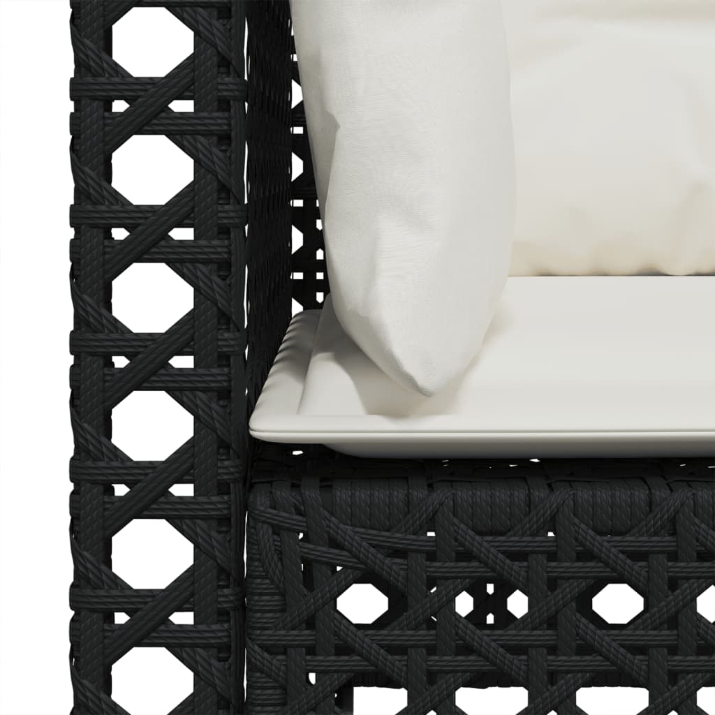 vidaXL Sofa ogrodowa z poduszkami, 3-osobowa, czarna, polirattan