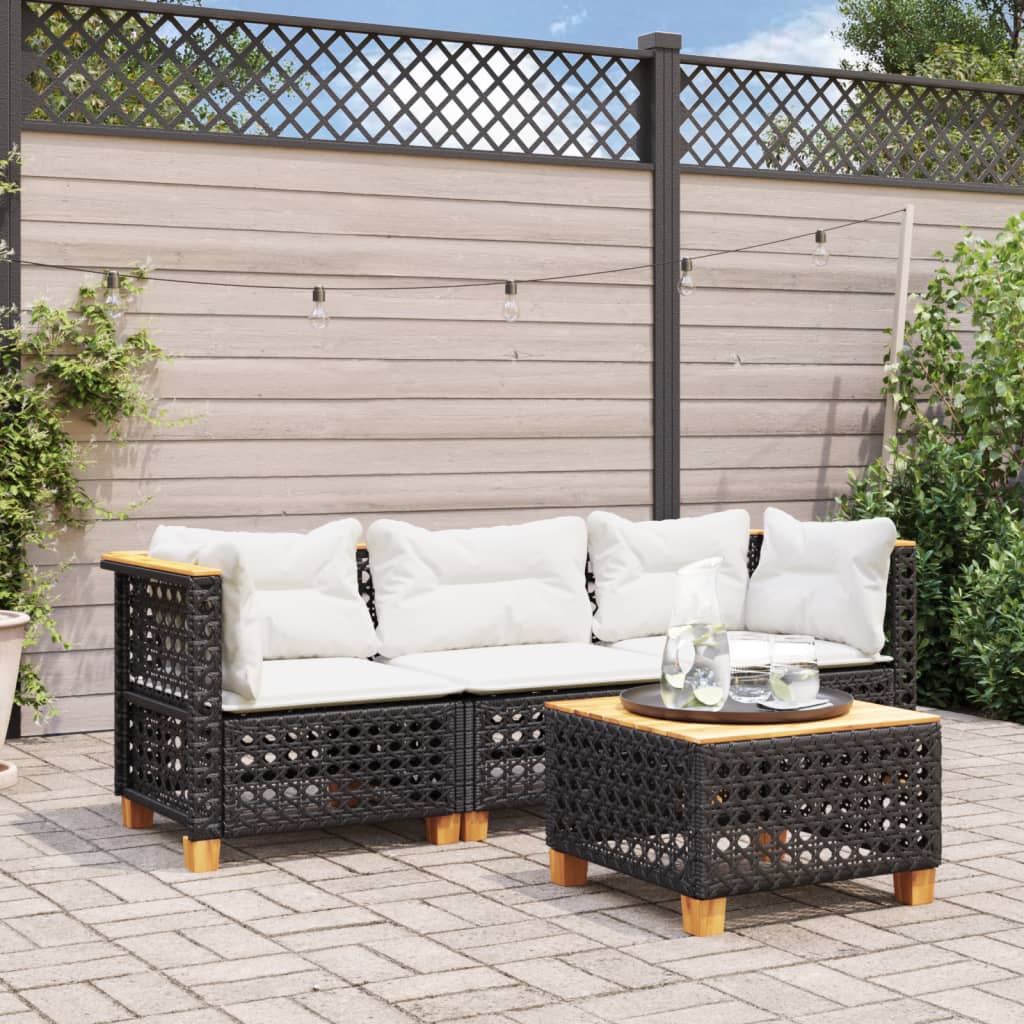 vidaXL Sofa ogrodowa z poduszkami, 3-osobowa, czarna, polirattan