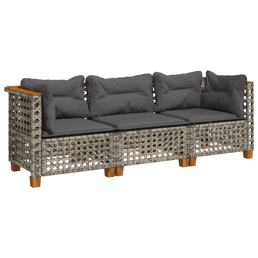 vidaXL 3-osobowa sofa ogrodowa z poduszkami, szara, polirattan