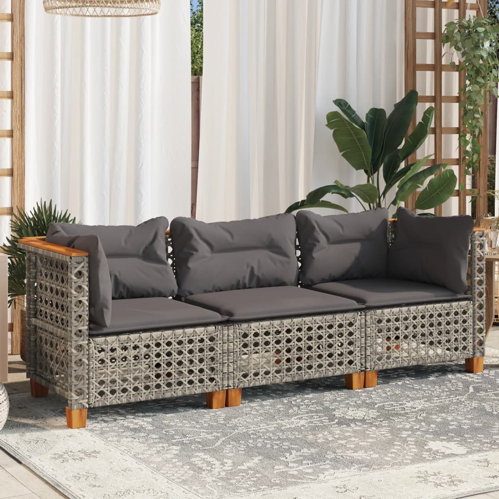 vidaXL 3-osobowa sofa ogrodowa z poduszkami, szara, polirattan
