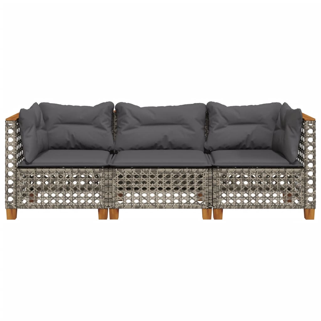 vidaXL 3-osobowa sofa ogrodowa z poduszkami, szara, polirattan