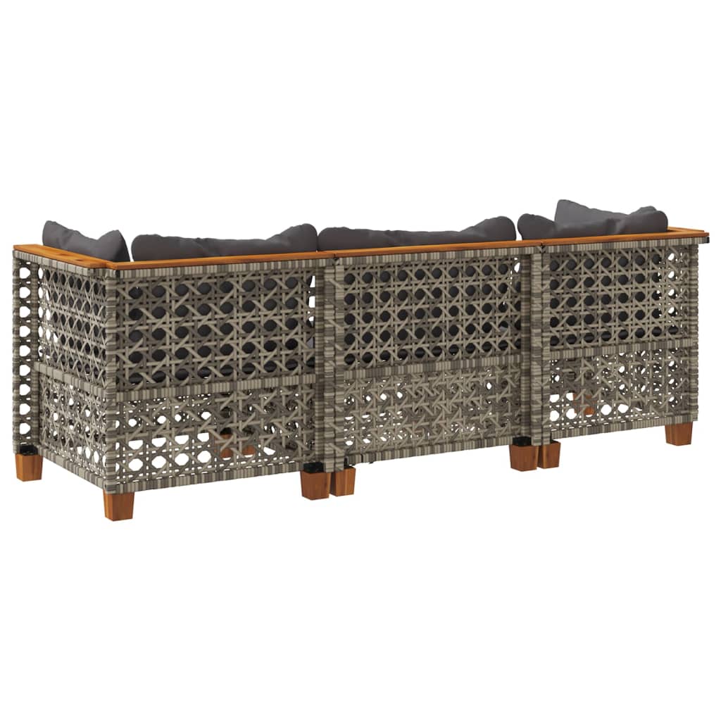 vidaXL 3-osobowa sofa ogrodowa z poduszkami, szara, polirattan