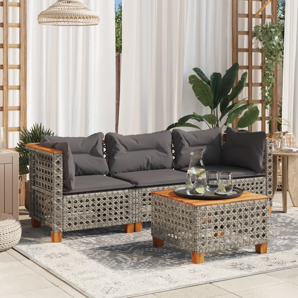 vidaXL 3-osobowa sofa ogrodowa z poduszkami, szara, polirattan