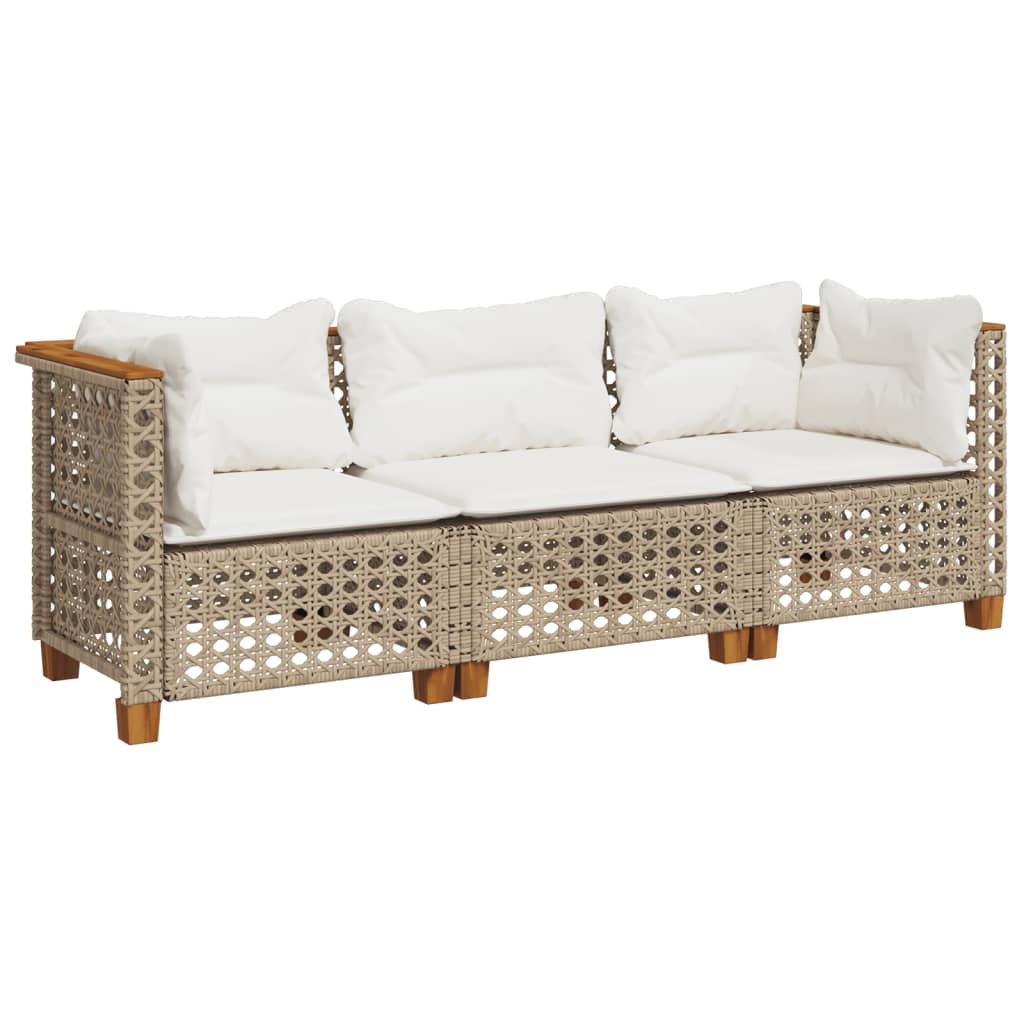 vidaXL Sofa ogrodowa z poduszkami, 3-osobowa, beż, polirattan