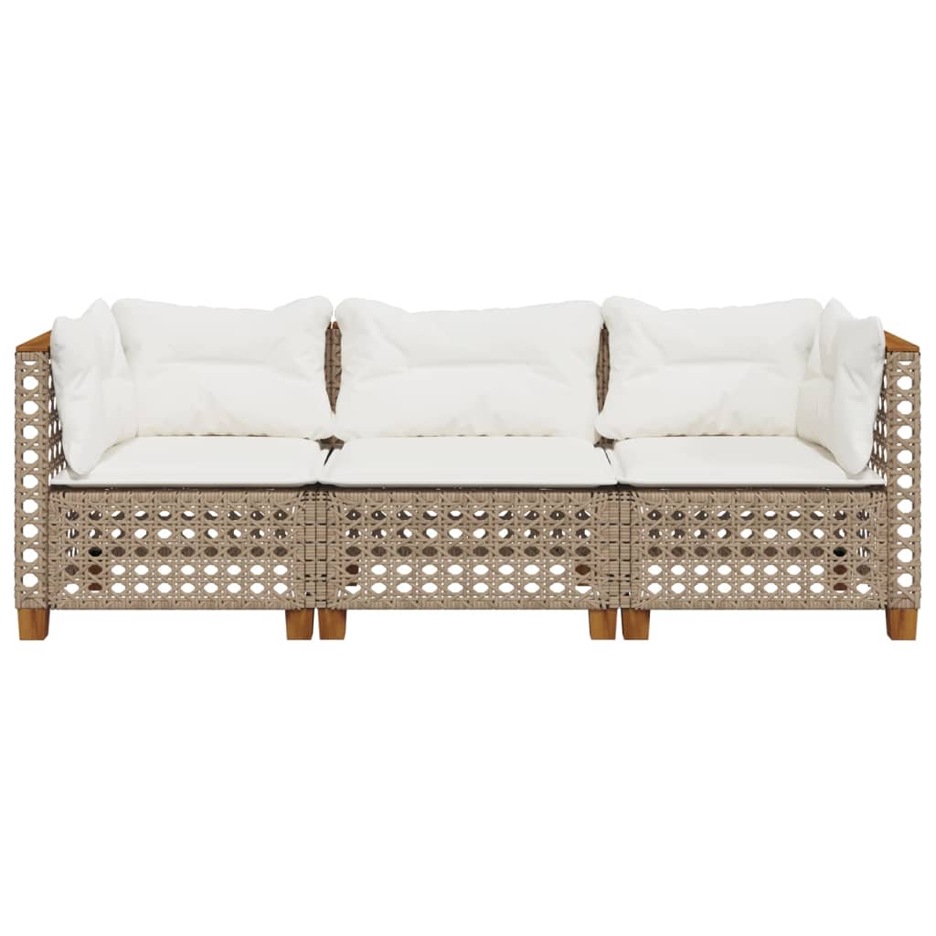 vidaXL Sofa ogrodowa z poduszkami, 3-osobowa, beż, polirattan