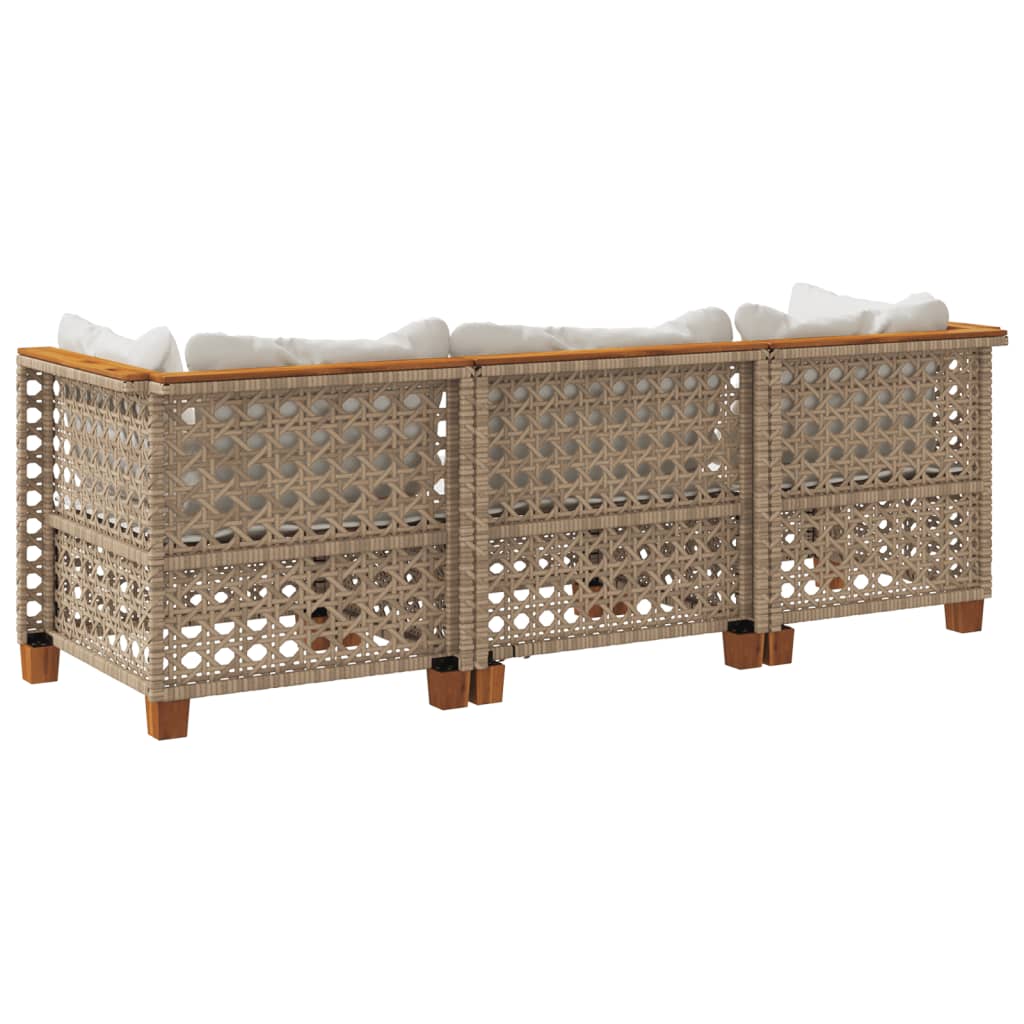 vidaXL Sofa ogrodowa z poduszkami, 3-osobowa, beż, polirattan