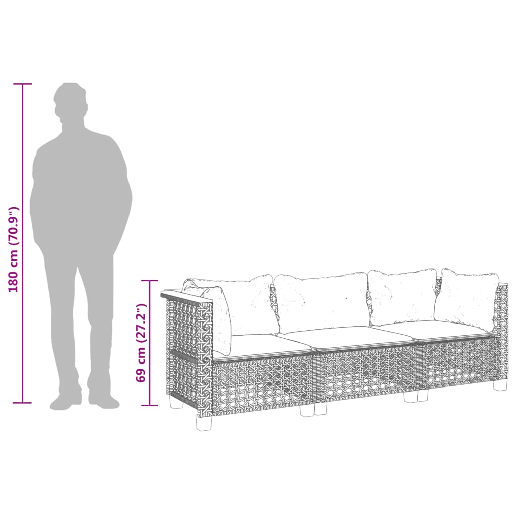 vidaXL Sofa ogrodowa z poduszkami, 3-osobowa, beż, polirattan
