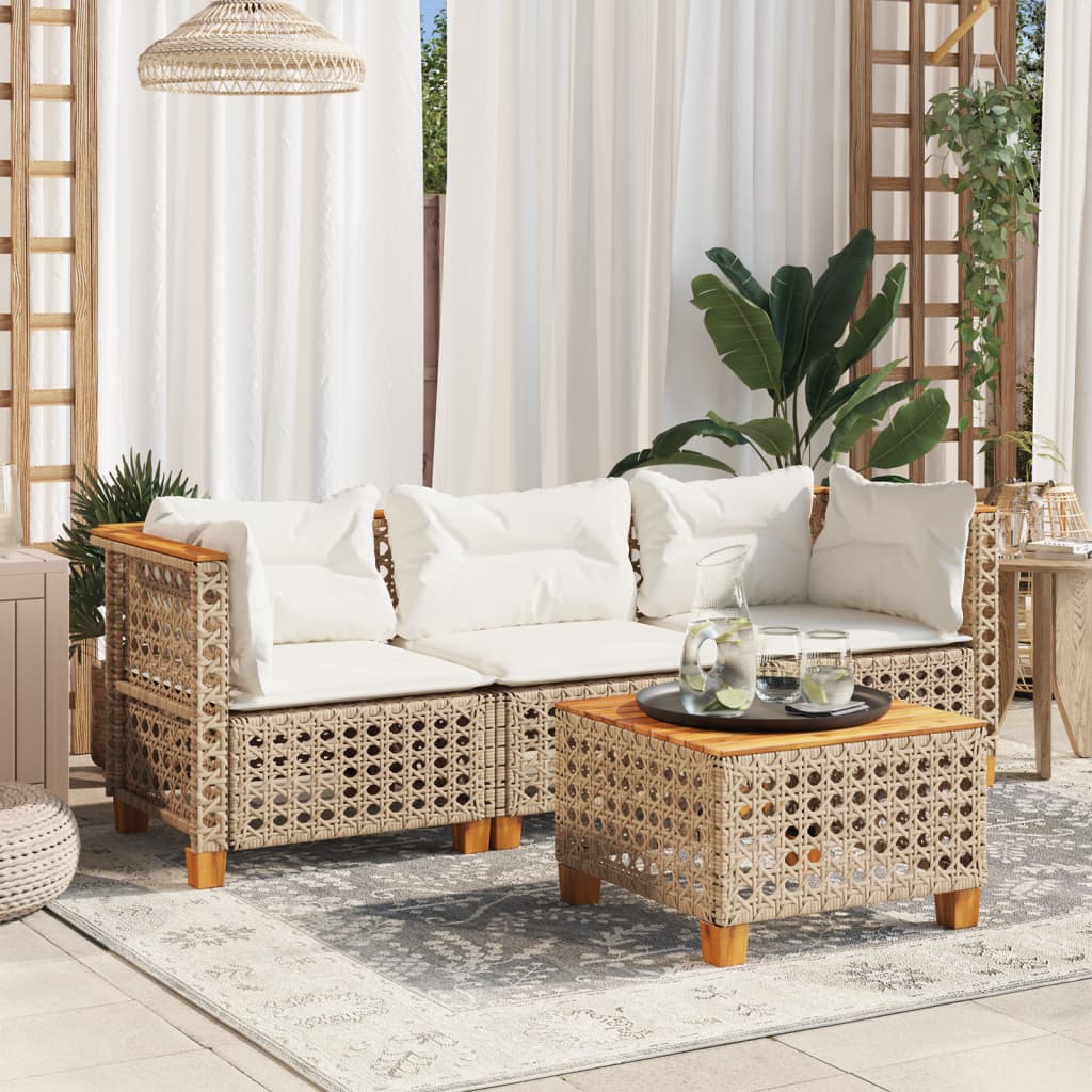 vidaXL Sofa ogrodowa z poduszkami, 3-osobowa, beż, polirattan