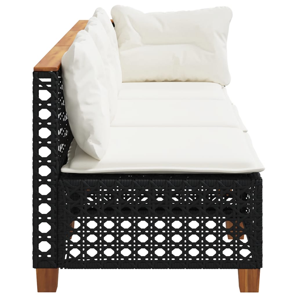 vidaXL Sofa ogrodowa z poduszkami, 3-osobowa, czarna, polirattan