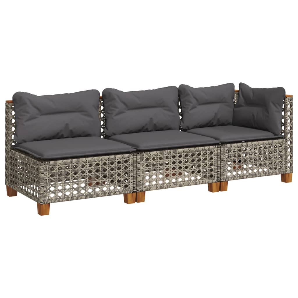 vidaXL 3-osobowa sofa ogrodowa z poduszkami, szara, polirattan