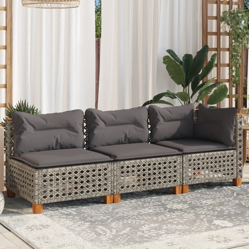 vidaXL 3-osobowa sofa ogrodowa z poduszkami, szara, polirattan