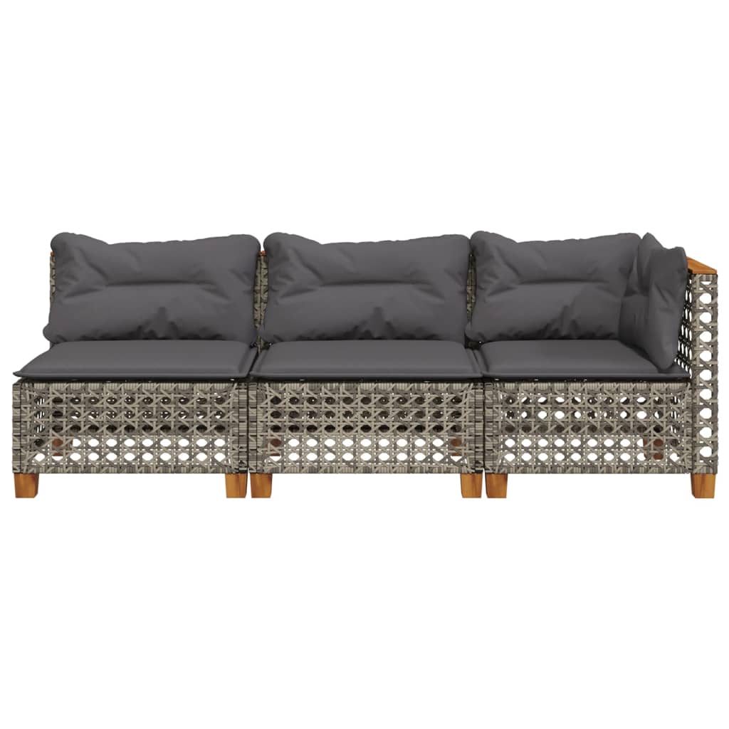 vidaXL 3-osobowa sofa ogrodowa z poduszkami, szara, polirattan